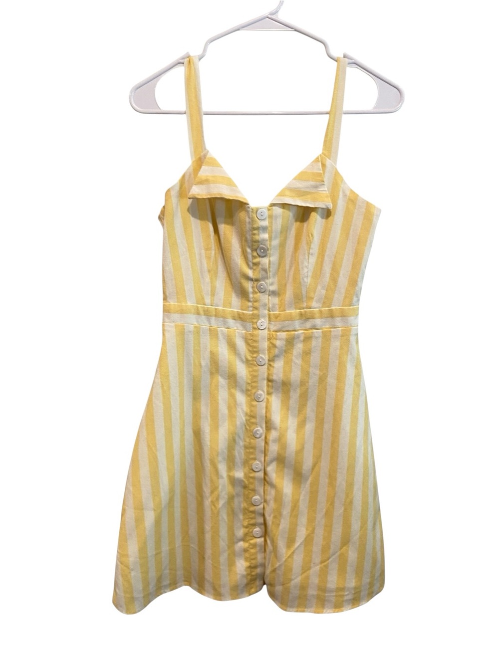 Wayf Yellow and White Striped Button-Front Sundress